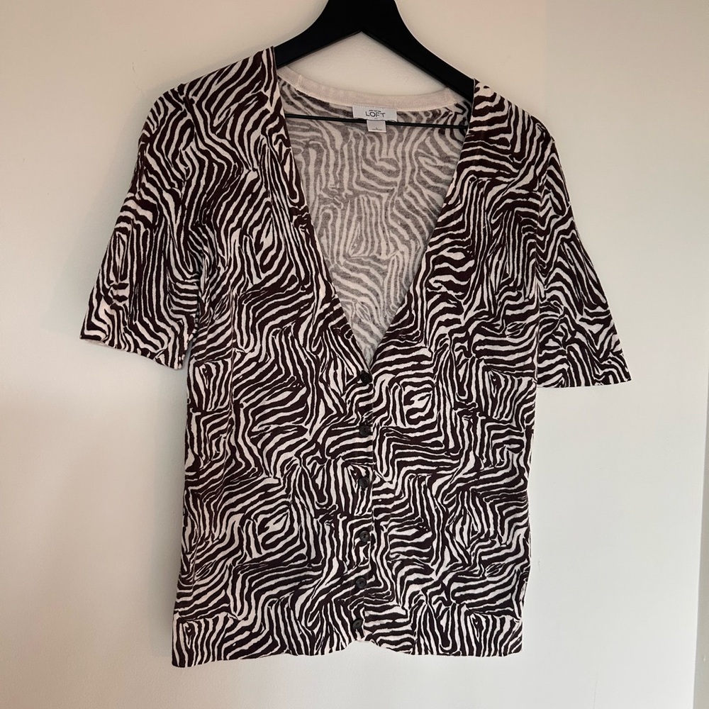 LOFT Brown and White Zebra Button Down Shirt